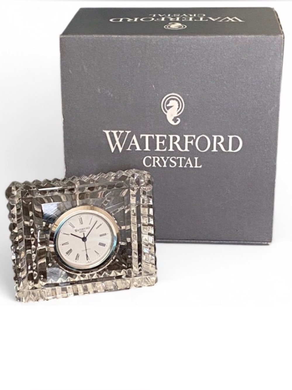 Waterford Crystal Rectangular Desk Clock Silver Ireland New in Box 2.5x3.5